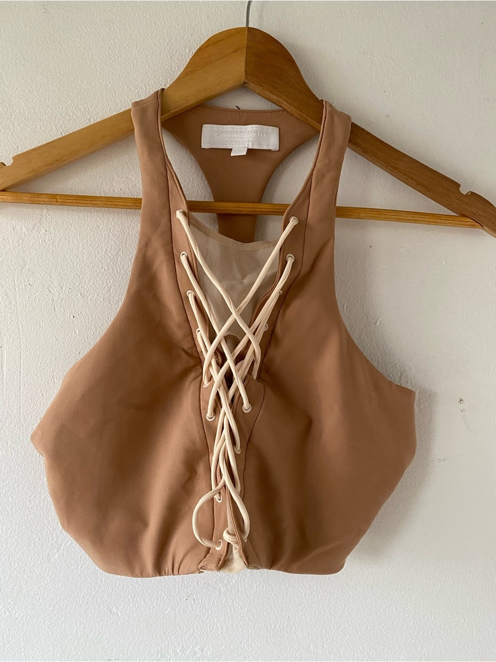 Jonathan Simkhai Tan Lace-Up Racerback Crop Top - Picture 3 of 7